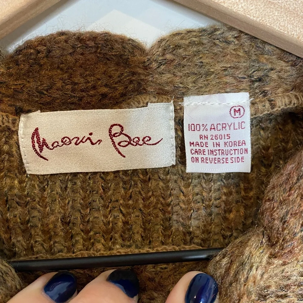 NEW Women’s Vintage Maori Bee Sweater Brown Leather Patchwork HandKnit - Picture 11 of 11